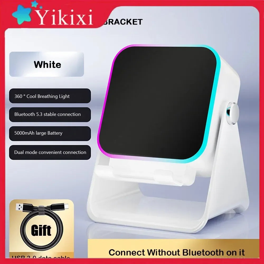 Upgraded Folding Phone Holder with Induction Speaker & Light 5000Mah Portable Audio Bracket for Desk, Home, Office, Travel Decor